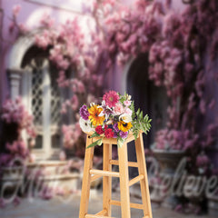 Lofaris Retro Courtyard Purple Flower Tree Floral Backdrop