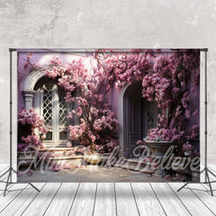 Lofaris Retro Courtyard Purple Flower Tree Floral Backdrop