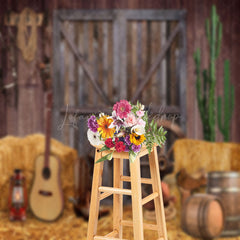 Lofaris Retro Cowboy Rustic Barn Wooden Door Photo Backdrop