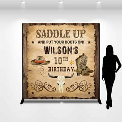 Lofaris Retro Cowboy Saddle Up Custom 10th Birthday Backdrop