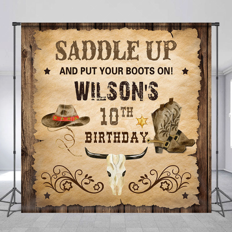 Lofaris Retro Cowboy Saddle Up Custom 10th Birthday Backdrop