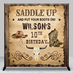 Lofaris Retro Cowboy Saddle Up Custom 10th Birthday Backdrop