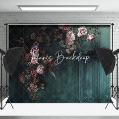 Lofaris Retro Dark Green Wall Pink Floral Fine Art Backdrop