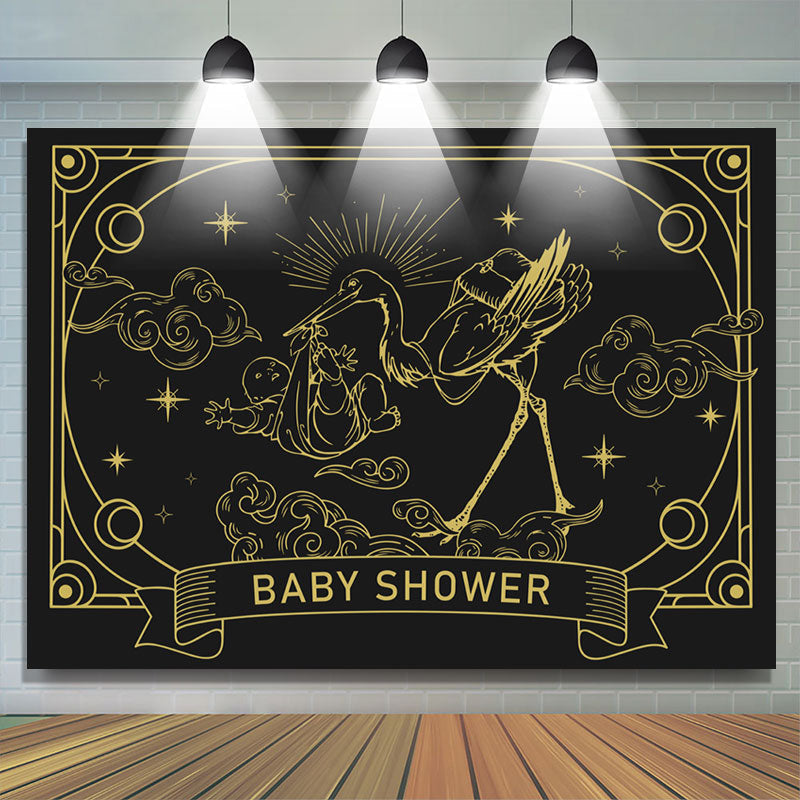 Lofaris Retro Dark Grey Gold Celestial Baby Shower Backdrop