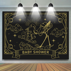 Lofaris Retro Dark Grey Gold Celestial Baby Shower Backdrop