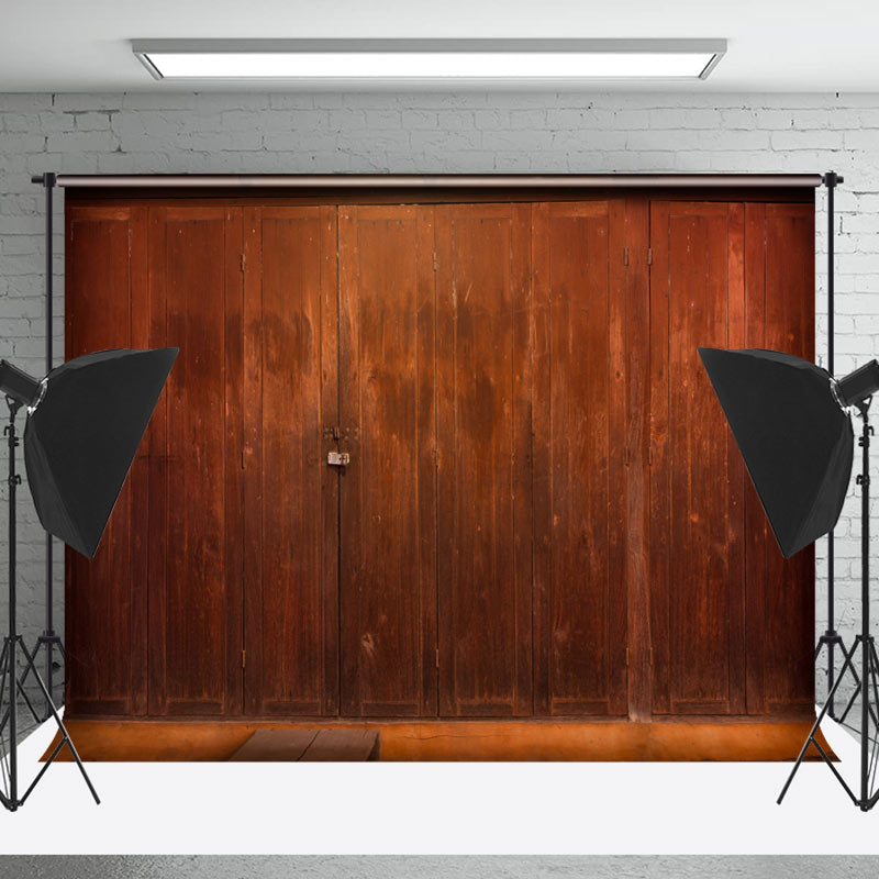 Lofaris Retro Dark Red Locked Wooden Door Photoshoot Backdrop