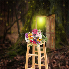 Lofaris Retro Door Firefly Fariy Tale Forest Photo Backdrop