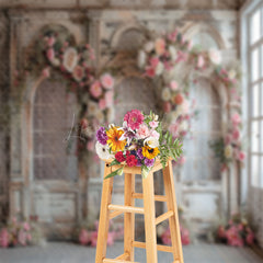 Lofaris Retro Door Pink Floral Wedding Backdrop For Photo