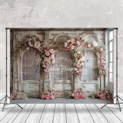 Lofaris Retro Door Pink Floral Wedding Backdrop For Photo