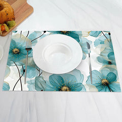 Lofaris Retro Elegant Blue Floral Dining Set Of 4 Placemats