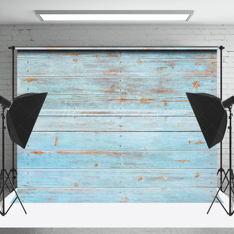 Lofaris Retro Faded Blue Horizontal Stripe Wood Backdrop