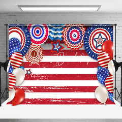 Lofaris Retro Faded Wood USA Flag Floral 4th of July Backdrop