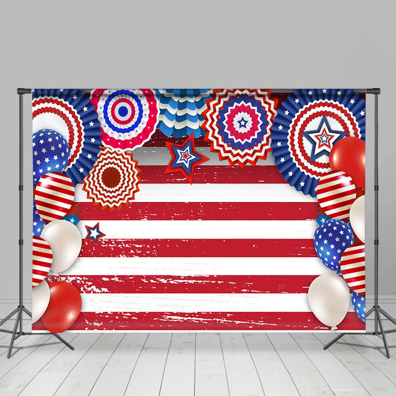 Lofaris Retro Faded Wood USA Flag Floral 4th of July Backdrop