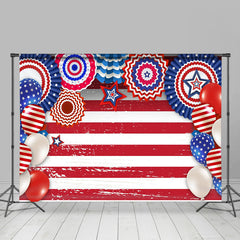 Lofaris Retro Faded Wood USA Flag Floral 4th of July Backdrop