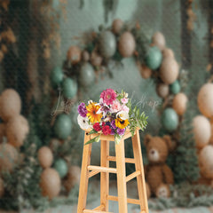 Lofaris Retro Floor Balloons Bear Plant Cake Smash Backdrop