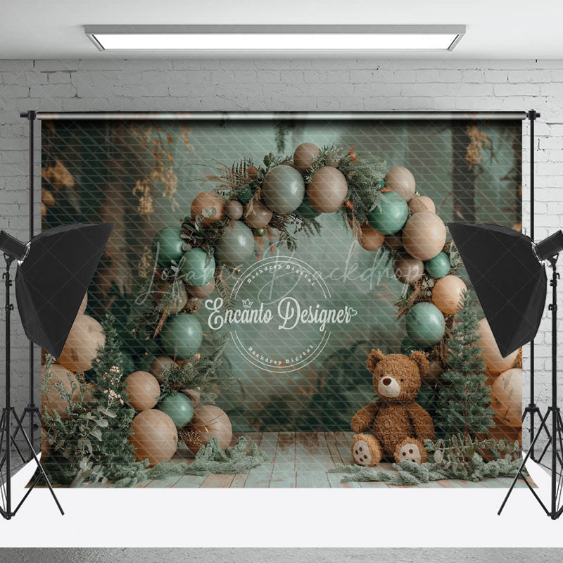 Lofaris Retro Floor Balloons Bear Plant Cake Smash Backdrop