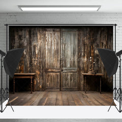 Lofaris Retro Floor Shabby Wooden Barn Door Photo Backdrop