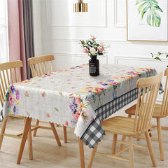 Lofaris Retro Floral Black White Plaid Rectangle Tablecloth