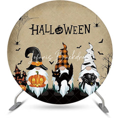 Lofaris Retro Gnome Pumpkin Bats Round Halloween Backdrop