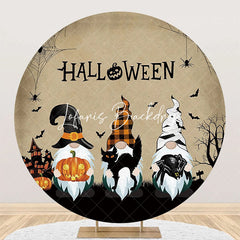 Lofaris Retro Gnome Pumpkin Bats Round Halloween Backdrop