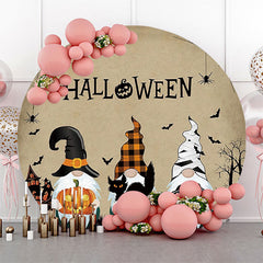 Lofaris Retro Gnome Pumpkin Bats Round Halloween Backdrop