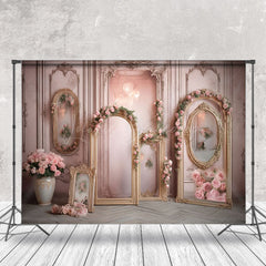 Lofaris Retro Gold Arch Frame Pink Rose Backdrop For Photo