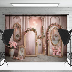 Lofaris Retro Gold Arch Frame Pink Rose Backdrop For Photo