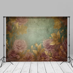 Lofaris Retro Gold Floral Dusty Green Fine Art Photo Backdrop