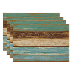 Lofaris Retro Green Blue Brown Wood Grain Set Of 4 Placemats