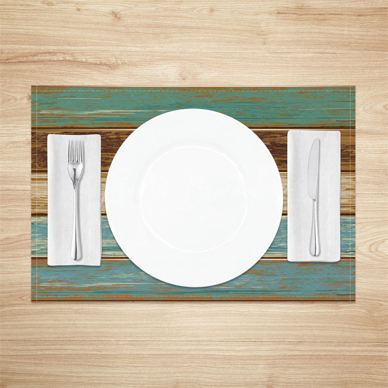 Lofaris Retro Green Blue Brown Wood Grain Set Of 4 Placemats