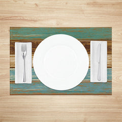 Lofaris Retro Green Blue Brown Wood Grain Set Of 4 Placemats