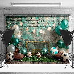 Lofaris Retro Green Brick Wall Football Cake Smash Backdrop