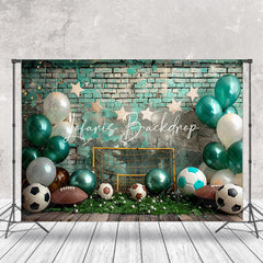 Lofaris Retro Green Brick Wall Football Cake Smash Backdrop