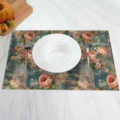 Lofaris Retro Green Pink Floral Wooden Set Of 4 Placemats