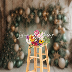 Lofaris Retro Grey Green Wall Balloons Xmas Tree Backdrop