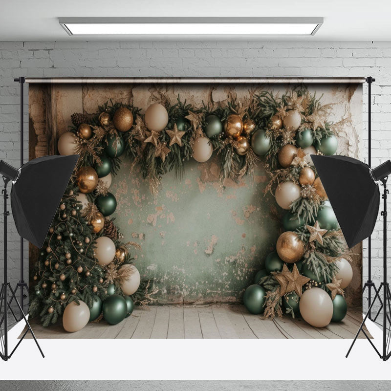 Lofaris Retro Grey Green Wall Balloons Xmas Tree Backdrop