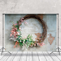 Lofaris Retro Grey Red Brick Wall Wreath Backdrop For Photo