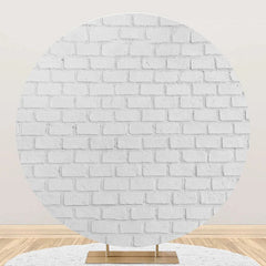 Lofaris Retro Grey White Brick Wall Round Birthday Backdrop