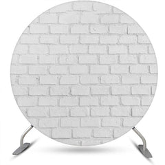 Lofaris Retro Grey White Brick Wall Round Birthday Backdrop