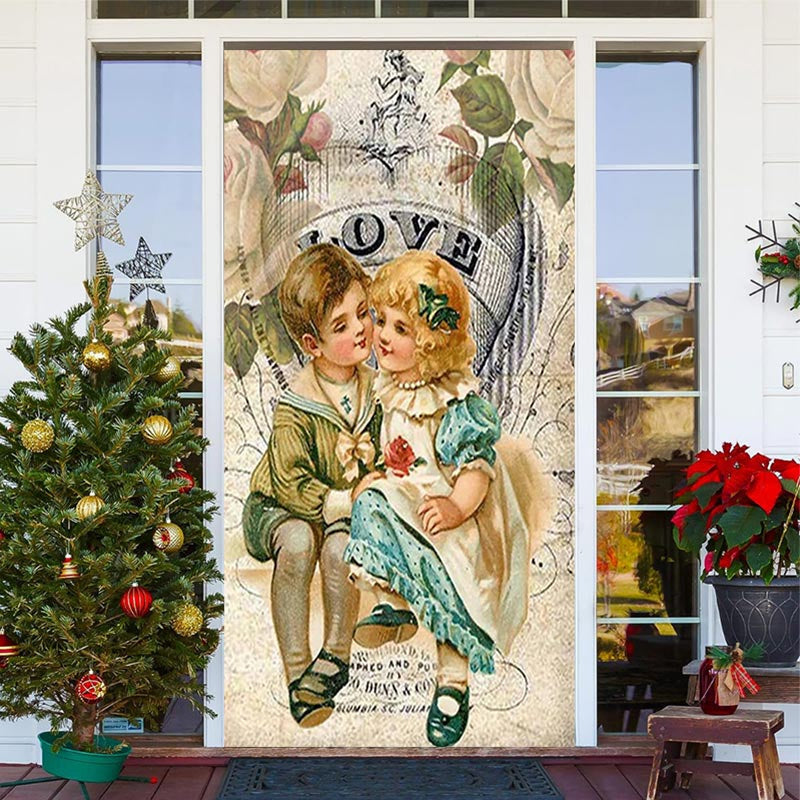 Lofaris Retro Love Floral Couple Kits Valentines Door Cover