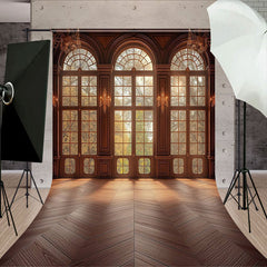 Lofaris Retro Luxury Brown Floor Window Backdrop For Photo