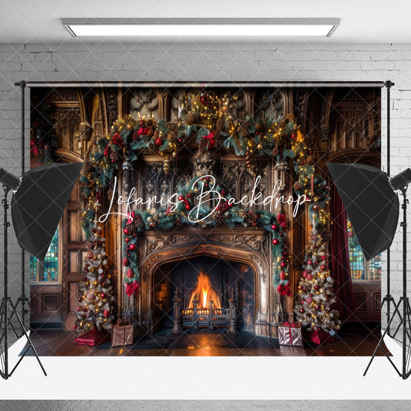 Lofaris Retro Luxury Brown Wall Fireplace Christmas Backdrop