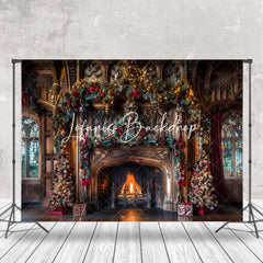 Lofaris Retro Luxury Brown Wall Fireplace Christmas Backdrop