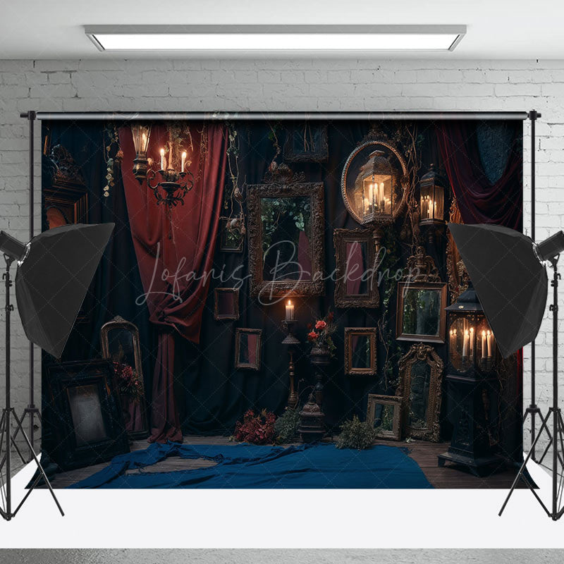 Lofaris Retro Luxury Dark Room Red Curtain Halloween Backdrop