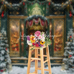 Lofaris Retro Luxury Door Snowy Trees Christmas Backdrop