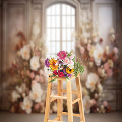 Lofaris Retro Luxury Pink Floral Window Backdrop For Photo