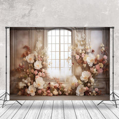 Lofaris Retro Luxury Pink Floral Window Backdrop For Photo