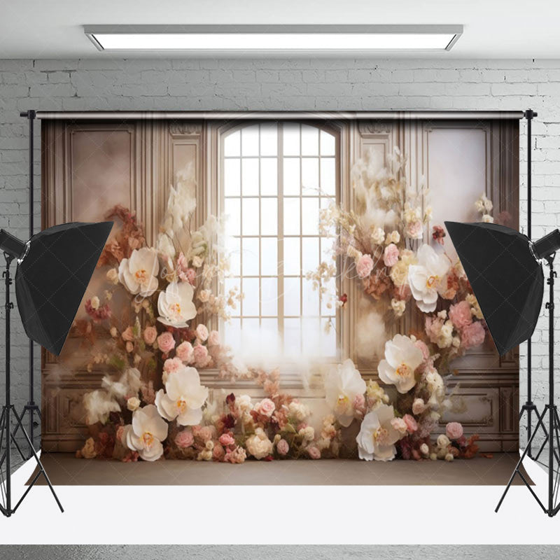 Lofaris Retro Luxury Pink Floral Window Backdrop For Photo