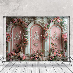 Lofaris Retro Luxury White Pink Floral Wall Wedding Backdrop