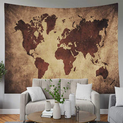 Lofaris Retro Medieval World Continent Contour Map Tapestry